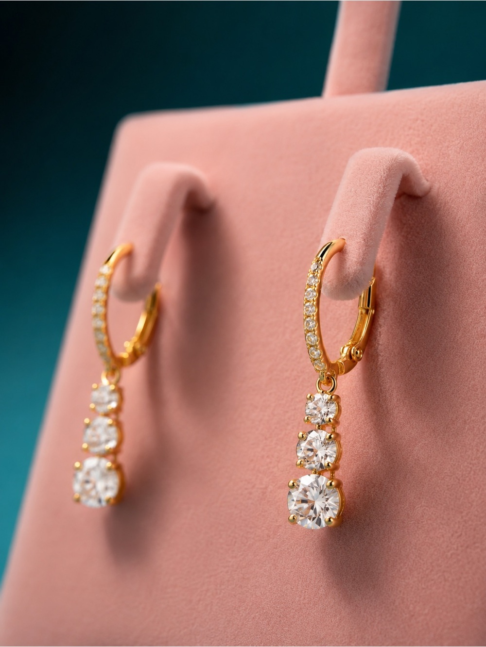 SWAROVSKI ATTRACT TRILOGY DROP DANGLE EARRINGS GOLD TONE CRYSTAL NEW IN BOX - Picture 2 of 6
